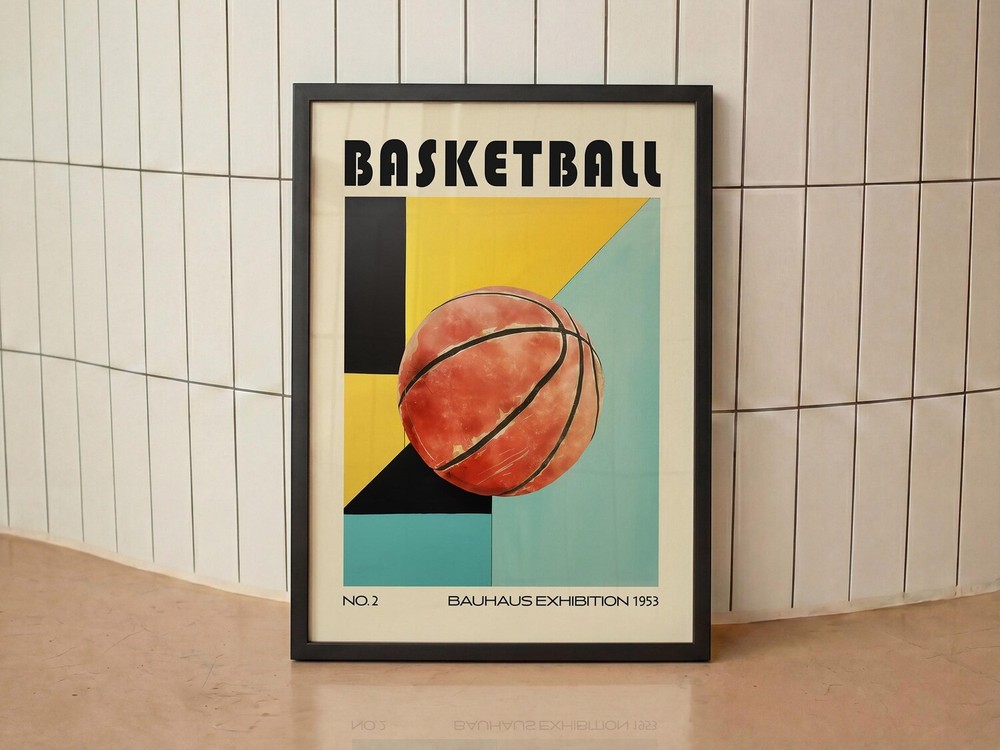 Basketball Bauhaus Poster Mid Century Sports Wall Art