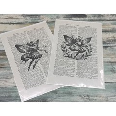 Fairy Dictionary Art Prints Vintage Upcycled Book Page Decor Whimsical Set of 2