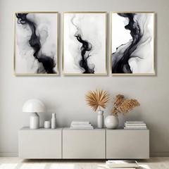 3 Pcs Black And White Simple Abstract Canvas Wall Art Black and gray Minimali