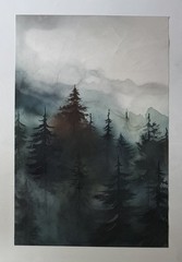 Foggy Green Forest Abstract Landscape 15.75×23.75 Rolled Canvas Wall Art Poster
