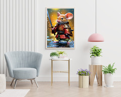 Cute Samurai Mouse Printable Wall Art, Samurai Portrait, Mouse Art, Mouse Decor