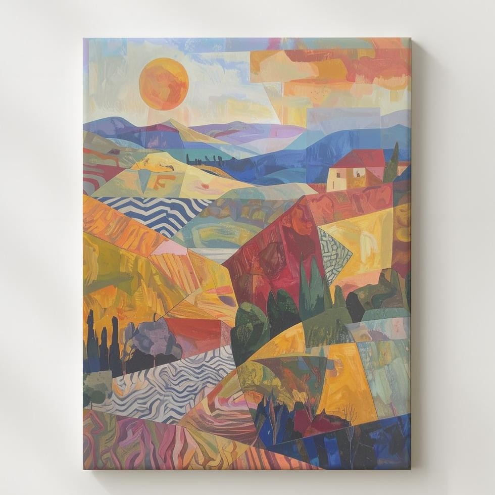 Vibrant Abstract Landscape Canvaswarm Earth Tones & Geometric Shapes Wall Art
