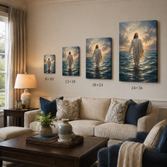 Jesus Walking on Water Canvas Print Inspirational Religious Wall Art Christian