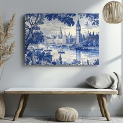 Wall Art Blue & White Thames Toile Canvas Classic London Landscape Art