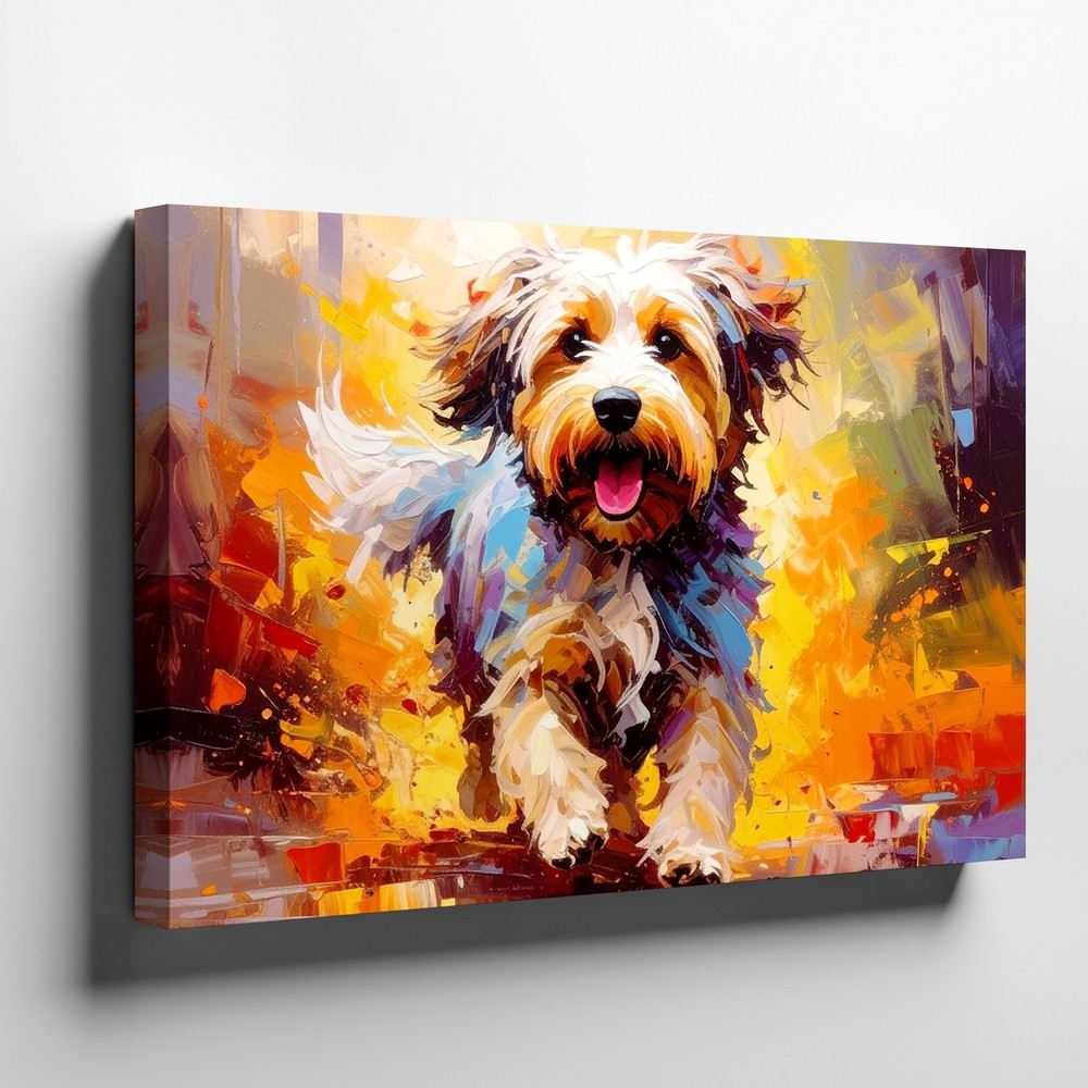 Canvas Wall Art a Vivid Impressionistic Painting of a Fluffy Long Haired Dog
