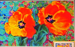 TULIPS & IVY Framed Print 15×12″ Matted/Original Art by Seller/4 Cards/Wall Art