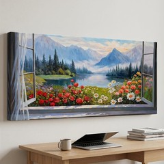 Stunning 40″x20″ Lake Landscape Canvas Art – Perfect for Living Room Decor