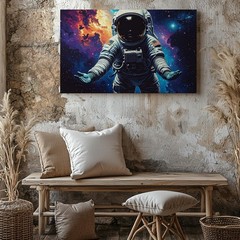 Dreamlike Astronaut In Nebula Canvascontemplative Space Art Wall Art