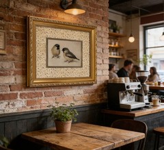Vintage Gold Framed Double Mat Bird Wall Art – 12x16in Floral Linen Canvas Pr…