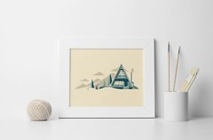 DKNG Cascade (14″x11″ A-Frame House/Cabin, Silkscreen Art Print/Poster)