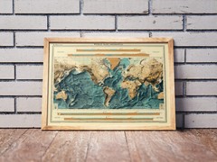 World Bathymetrical Map, World 2D Relief Map, World Vintage Map – 2D Flat