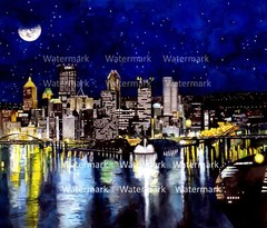 28×32 in. City of Pittsburgh painting in print by Shellhammer
