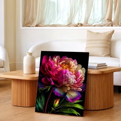 Wall Art Pink Peony Flower Bloom Floral Print Canvas Poster Black Background