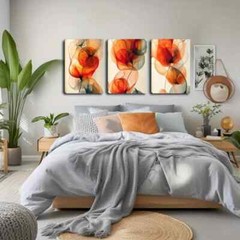 3pcs Abstract Painting Of Transparent Flowers Wall Art Canvas Framed 50x70cm