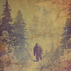 Retro BIGFOOT Fine Art Print, Sasquatch Botanical Poster, Cryptid Yeti Decor