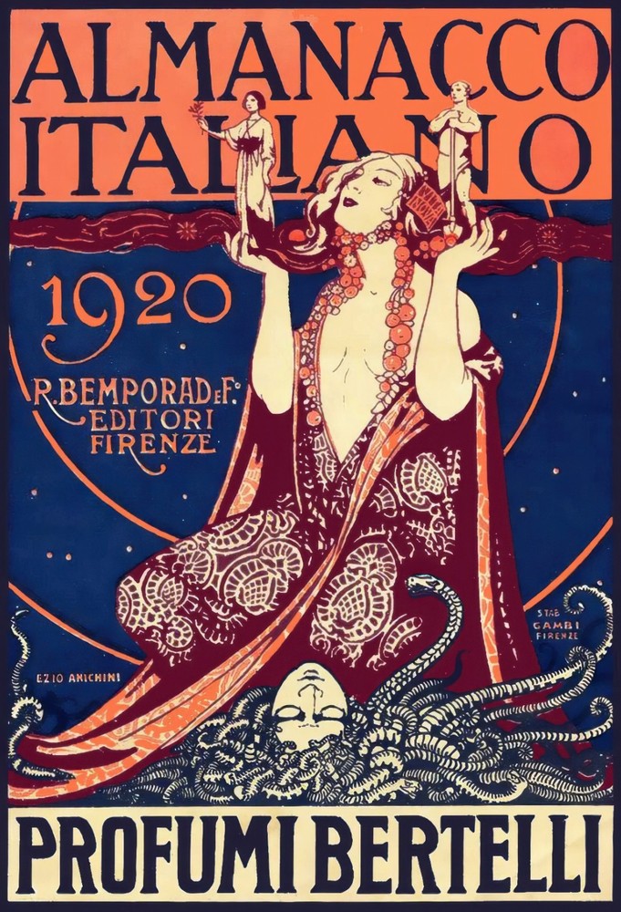 13965.Wall Decor Poster.Vintage Interior Art.Almanacco Italiano Perfume Ad Woman
