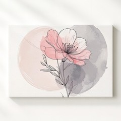 Blush Pink Botanical Canvasdelicate Line Art Flower Stem With Watercolor Wash