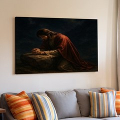 Christian Jesus Praying in Dark Moody Scenery Religious Gallery Canvas Decor