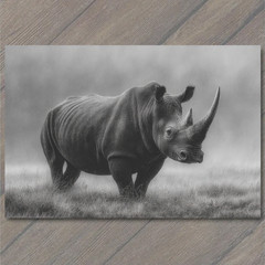 Art Print Black White Rhino Portrait Moody Wildlife Power