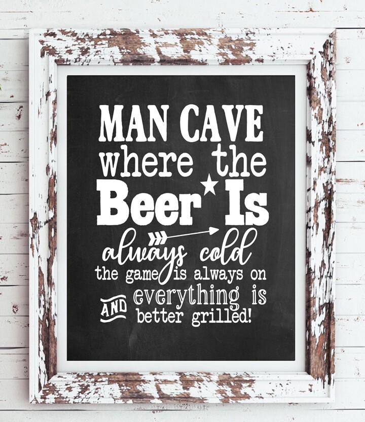 MAN CAVE 8×10 Typography Faux Chalkboard Wall Print, 8×10 CARDSTOCK, NO Frame