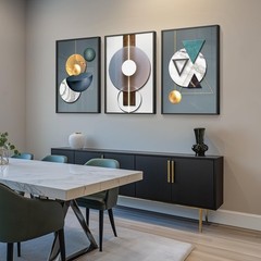 Large Framed Modern Abstract 3-Piece Wall Art Set in Blue-Green, 30×60 In