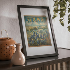 TEXAS BLUEBONNET Wall Art, Retro Botanical Home Decor, State Flower Poster Print