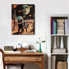 Ijeroain Black Space Cats Wall Art Funny Cat Wall Decor Pictures Cat astronau…
