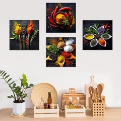 Deveosa Kitchen Wall Art Decor – 4 Pieces Colorful Spices And Spoon Kitchen A…
