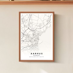 Aarhus City Map Denmark Map White Modern Decor Minimalist Travel Art