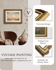 Gold Framed Serene Watercolor Landscape Sunrise, Elegant Coastal Wall Art for…