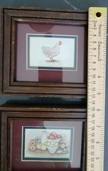 90’s Kitchen 2 Framed Country Drawings Rustic Chicken Hen Baking Apples Wood