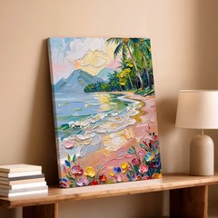 Wall Art Tropical Beach Seascape Palm Trees Ocean Waves Floral Oil Painting