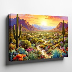 Canvas Wall Art a Richly Detailed Desert Painting Featuring a Lush Valley