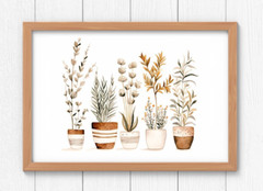 Plants Wall Art Print, Group of Potted Plants Wall Art Decor, Neutral Art Print