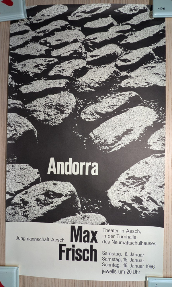 Vintage 1966 Max Frisch «Andorra» Poster – 25×14.5″