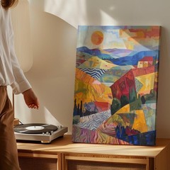 Vibrant Abstract Landscape Canvaswarm Earth Tones & Geometric Shapes Wall Art