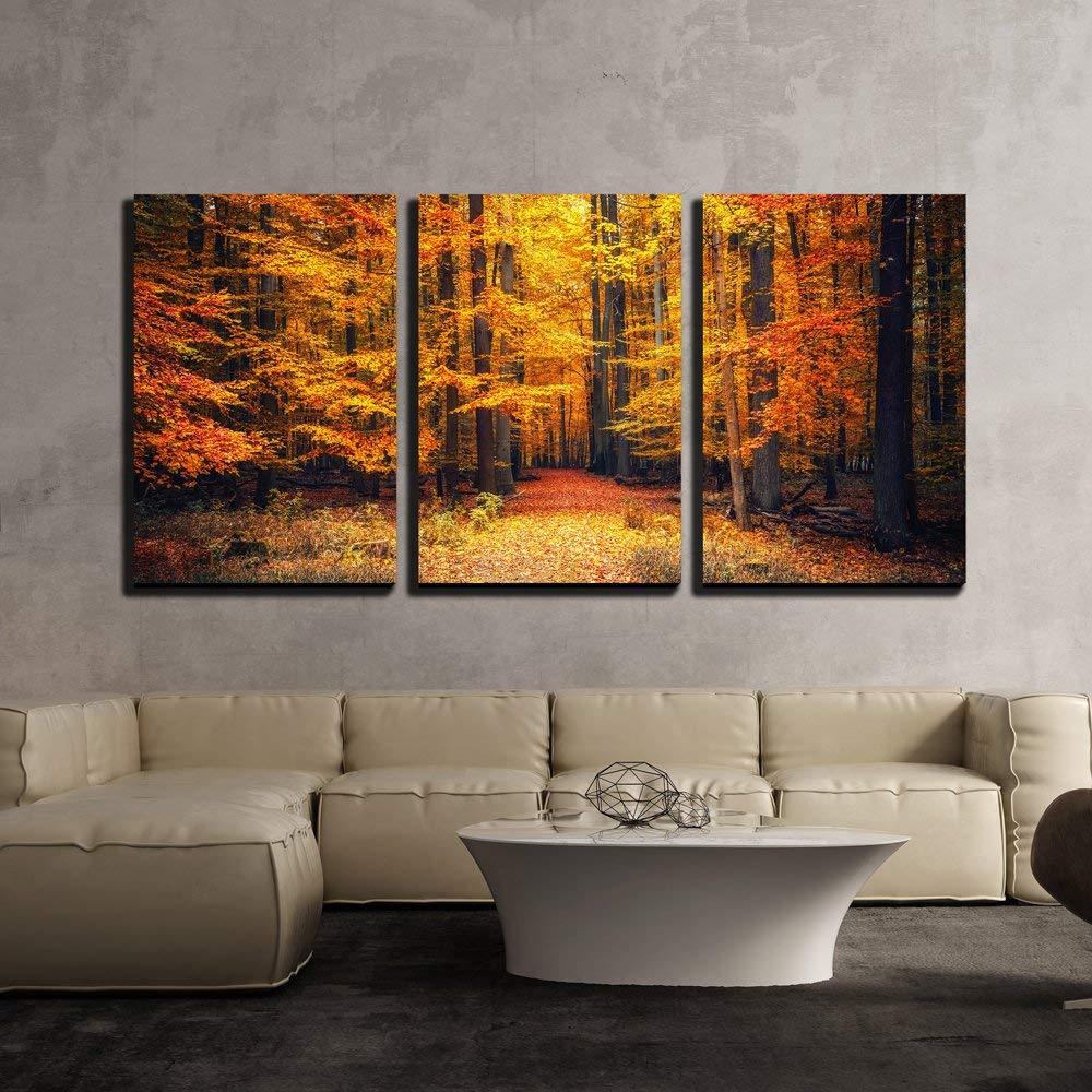 Wall26 – Pathway in the Autumn Park – Canvas Art Wall Decor – 16″x24″x3 Panels