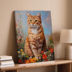 Orange Tabby Cat In Vibrant Flower Garden Canvas Wall Art Print Decor Wall Home