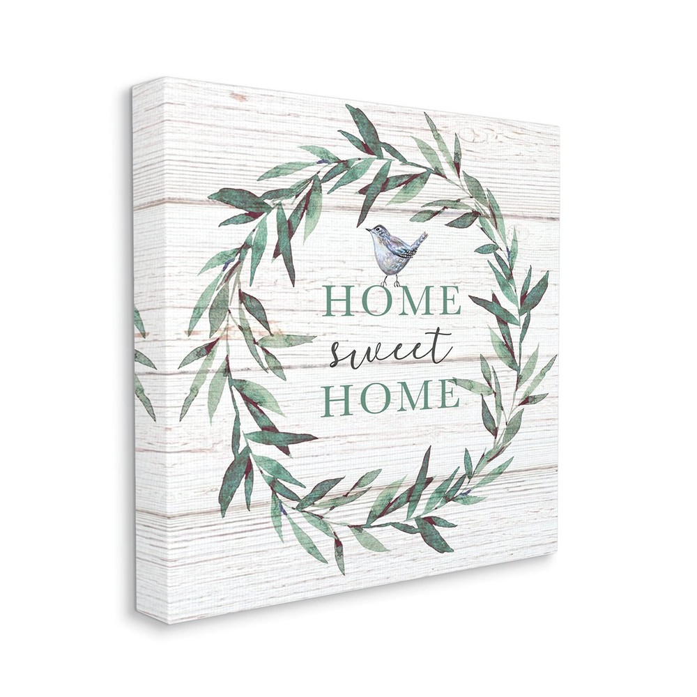 Sweet Home Sentiment Green Fern Wreath Blue Bird, Designed by Elizabeth Tyndall
