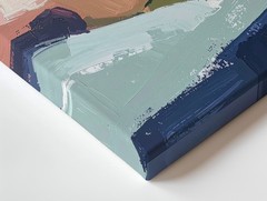 Modern Abstract Landscape Canvassoft Brushstrokes In Green, Pink, And Navy Wall