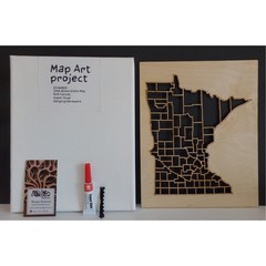 Minnesota Map Craft Kit Natural Wood Laser Cut & Canvas 8×10 Wall Decor USA #M15