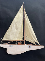 2 Wood + Canvas Sailboat Wall Art 16X20″ Red White stripes + White «Really Nice»