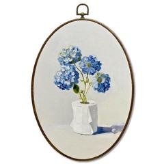 Funny Blue Hydrangea Floral Bathroom Oval Wall Decor, Summer Floral Oval Canv…