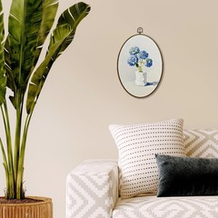 Funny Blue Hydrangea Floral Bathroom Oval Wall Decor, Summer Floral Oval Canv…