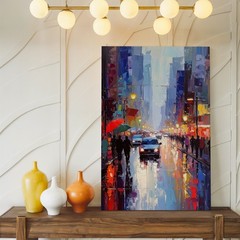 Rainy Urban Street Canvas Impressionist City Scene With Umbrellas And Wall Art