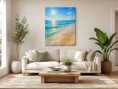 Stretched Canvas Wall Art Beach Ocean Seascape Blue Wave Coastal Home Decor