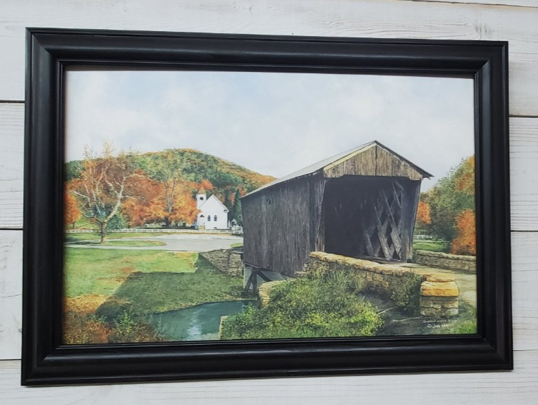 Fall Autumn John Ward covered bridge Framed NEW 12×18 house wall picture