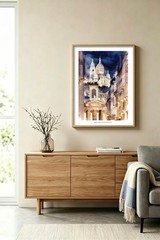 Set of 2 Paris Sacre Coeur Cathedral Montmartre Watercolor Wall Art Print 12X16″