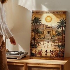 Canvas Wall Art an Ancient Egyptian Cityscape Depicted in a Vintage Mural