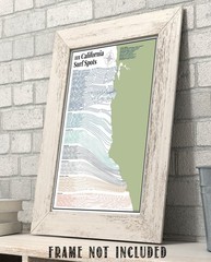 111 California Surf Spots Map Coastal Wave Guide Modern Surf Wall Art